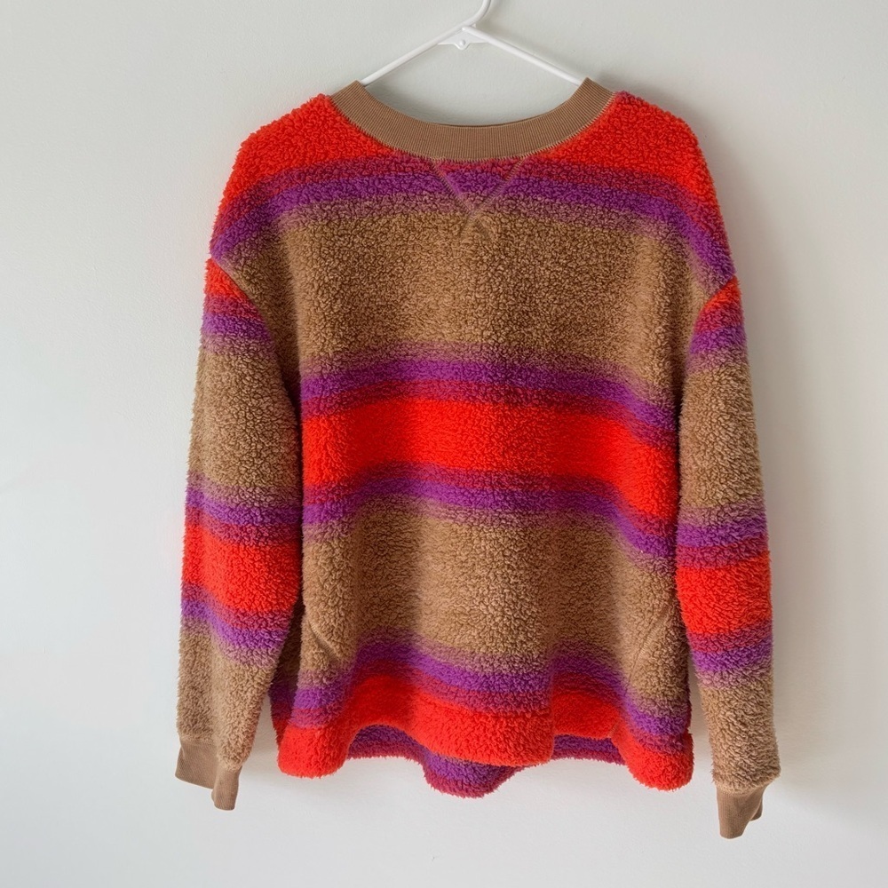 Koolaburra By UGG Fleece Pullover Crew Neck Sweater Orange Tan Purple Stripes